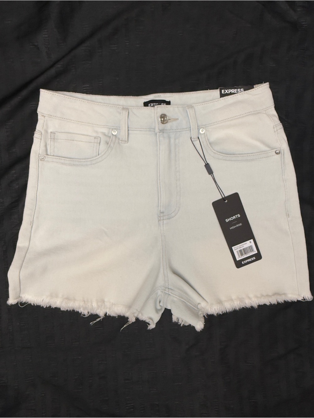 Express MOM STYLE High-Rise Shorts in Light Stone